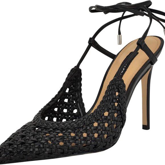 Women's Faux Leather Pumps 8 Sky-High Heel Woven Detailing Ankle Tie Dress - Picture 1 of 6